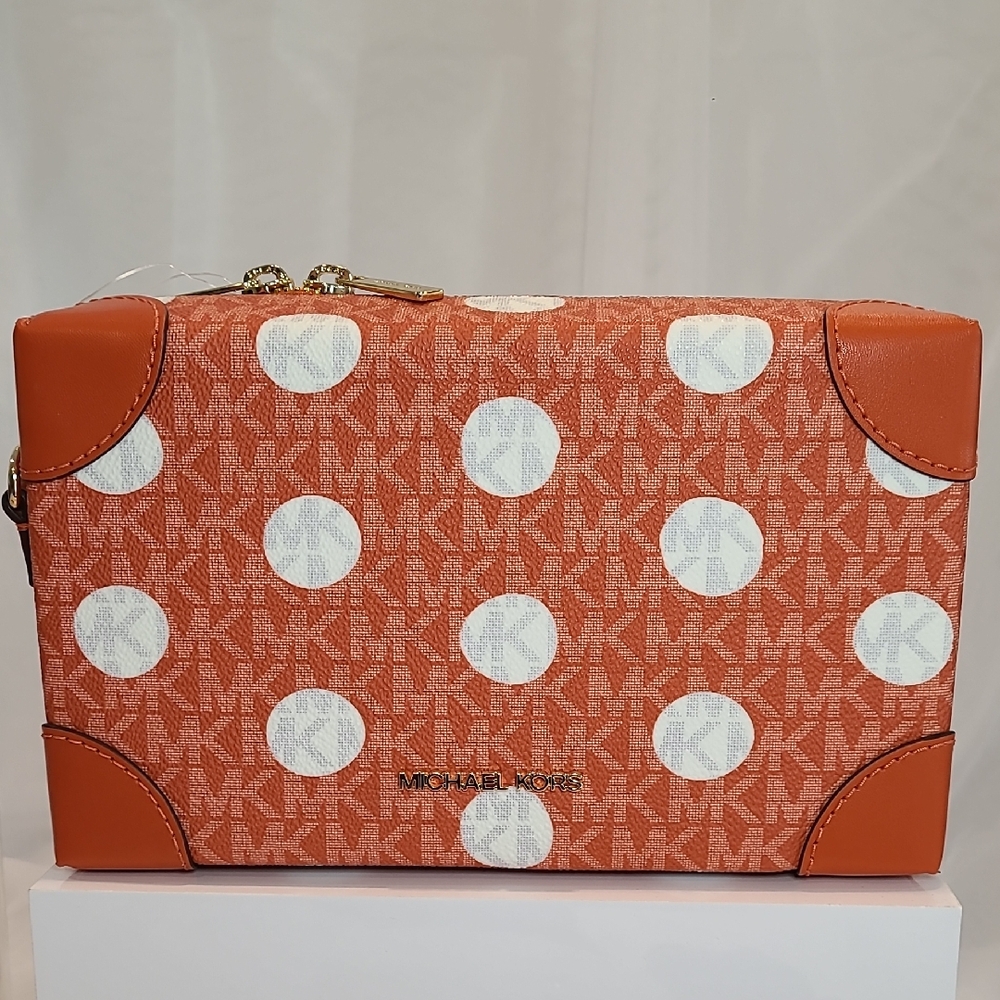 Michael Kors Red Clay and White Polka Dot Trunk Bag